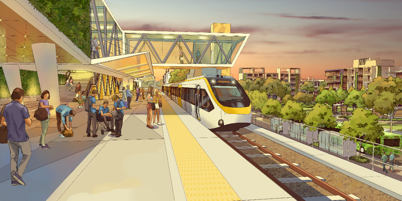 Government provided artist impression of the new rail stations.
